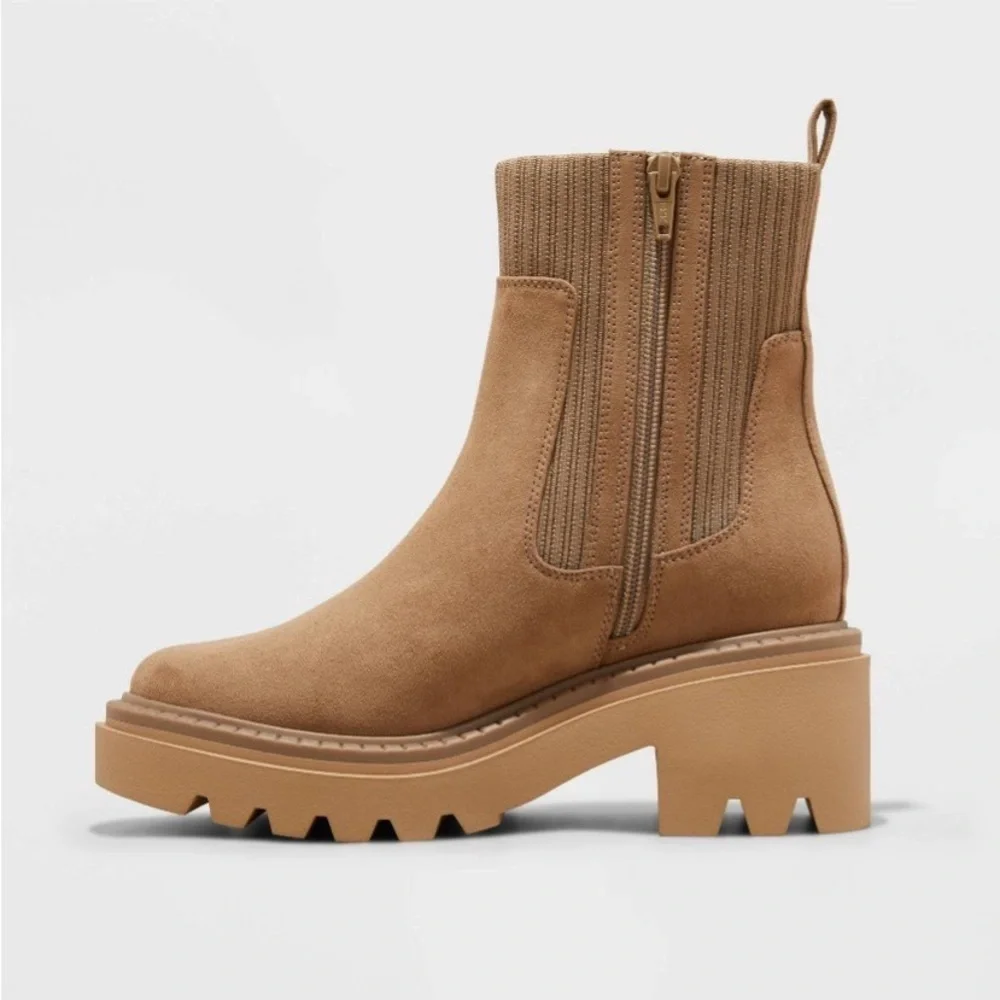 Women's Kyrie Chunky Heel Ankle Sock Boots with Memory Foam Insole new